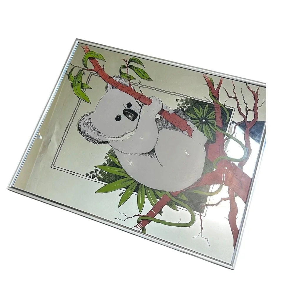 Vintage Koala Bear Printed Mirror‎ 1980s Silver Frame 16x20 Turner Wall Art